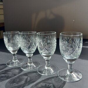 Crystal Liqueur Glasses Set of 4 Vintage Pinwheel Tulip Stemmed Glasses